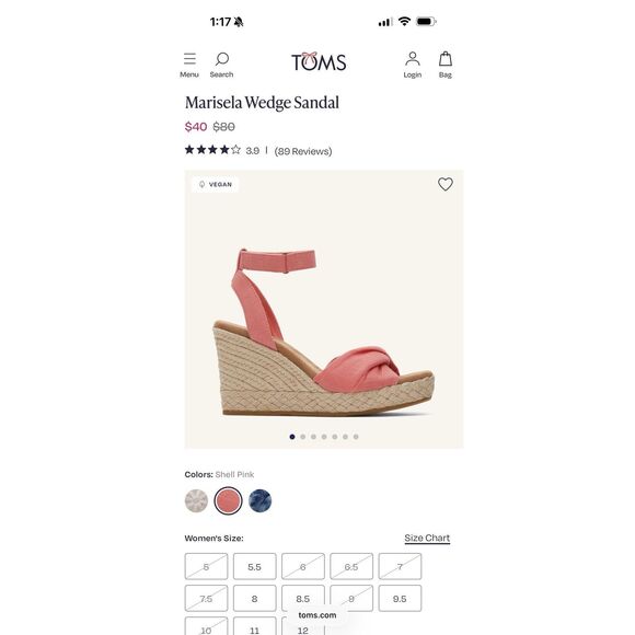 NWT In Box Marisela Toms Wedge Slubby Woven Sandal Size 7.5 Shell Pink - Picture 9 of 9